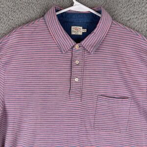 Faherty Movement Polo Shirt Mens 2XL Pink Blue Striped Pocket Stretch Soft